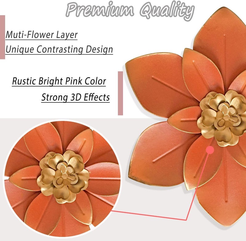 Picfarce Metal Flower Wall Art Decor, 10“ Rustic Modern Floral Sculpture, Distressed Iron Wall Hanging Home Decoration Accent Artworks for Indoor Kitchen Bedroom Living Room Office Outdoor Garden Patio - Image 2